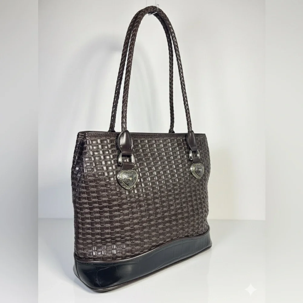 Vegan Marla Boho Woven Faux Leather Hobo Brown Faux Braided EUC Vintage 90’